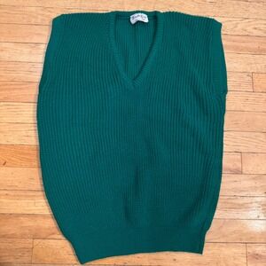 South Knit Ind Vintage Emerald Green V-Neck Ribbed Knit Sweater Vest Made in USA